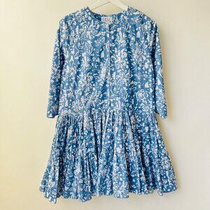 MLM The label relaxed tiered mini dress, blue floral cotton, Size M